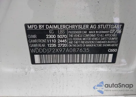 2007 Mercedes-Benz Cls 550 from USA, damaged, VIN WDDDJ72X97A087635